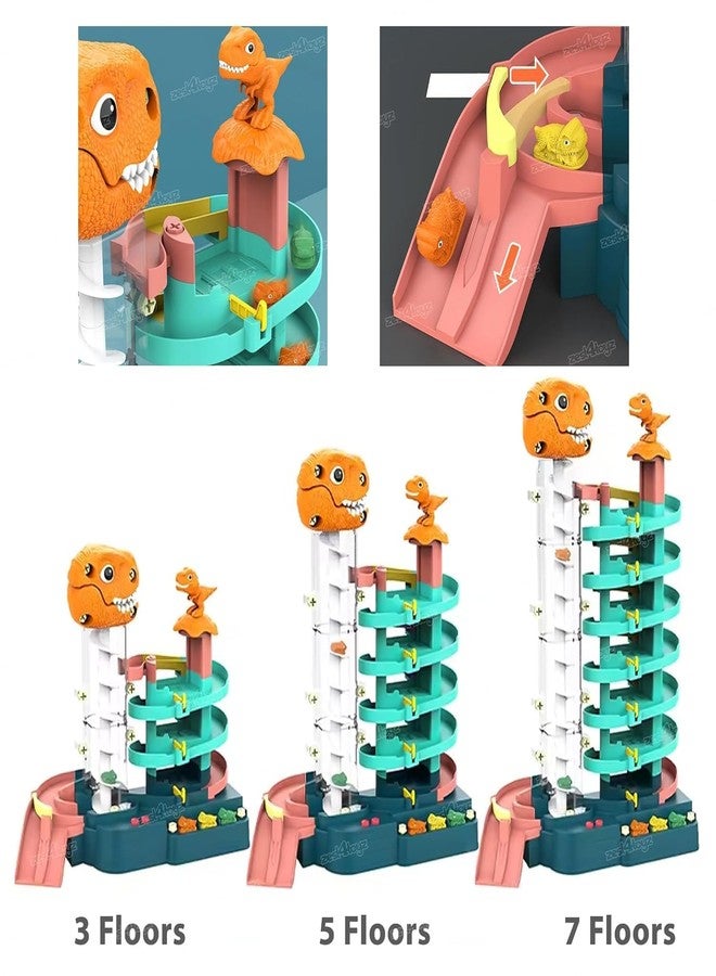 Onecado 7 Storey Track Parking Tower Cars Garage Playset Moving T-Rex Dinosaur with 7 Dino Cars for 3+ Ages - Image 5
